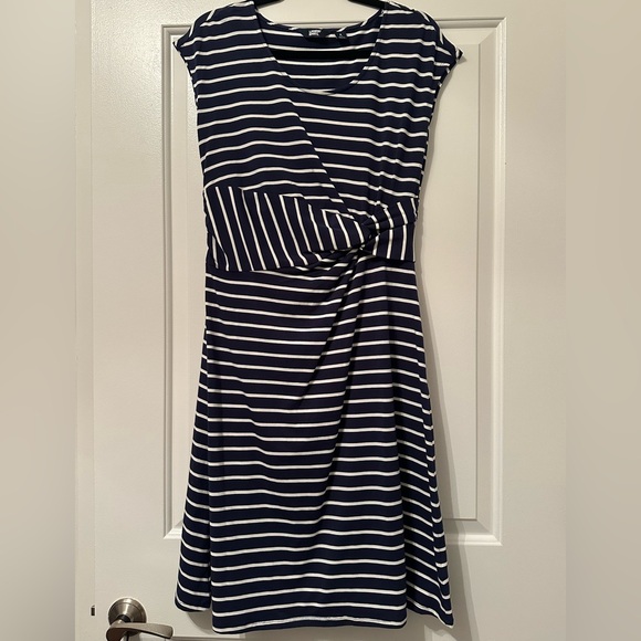 Lands' End Dresses & Skirts - LAND’S END | Blue & White Faux Wrapped Nautical Midi Dress Size S (6-8)